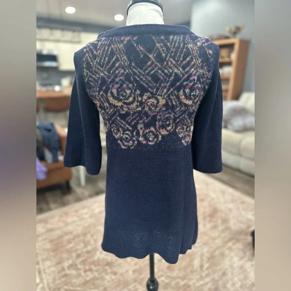 Free People Mini Sweater Dress Navy Blue Fair Isle Nordic Tunic Wool Blend XS - Picture 4 of 6